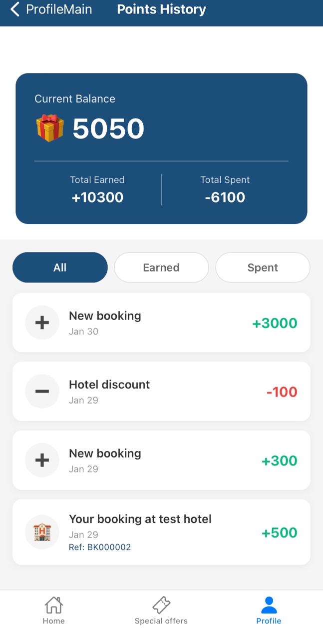 Points History Interface